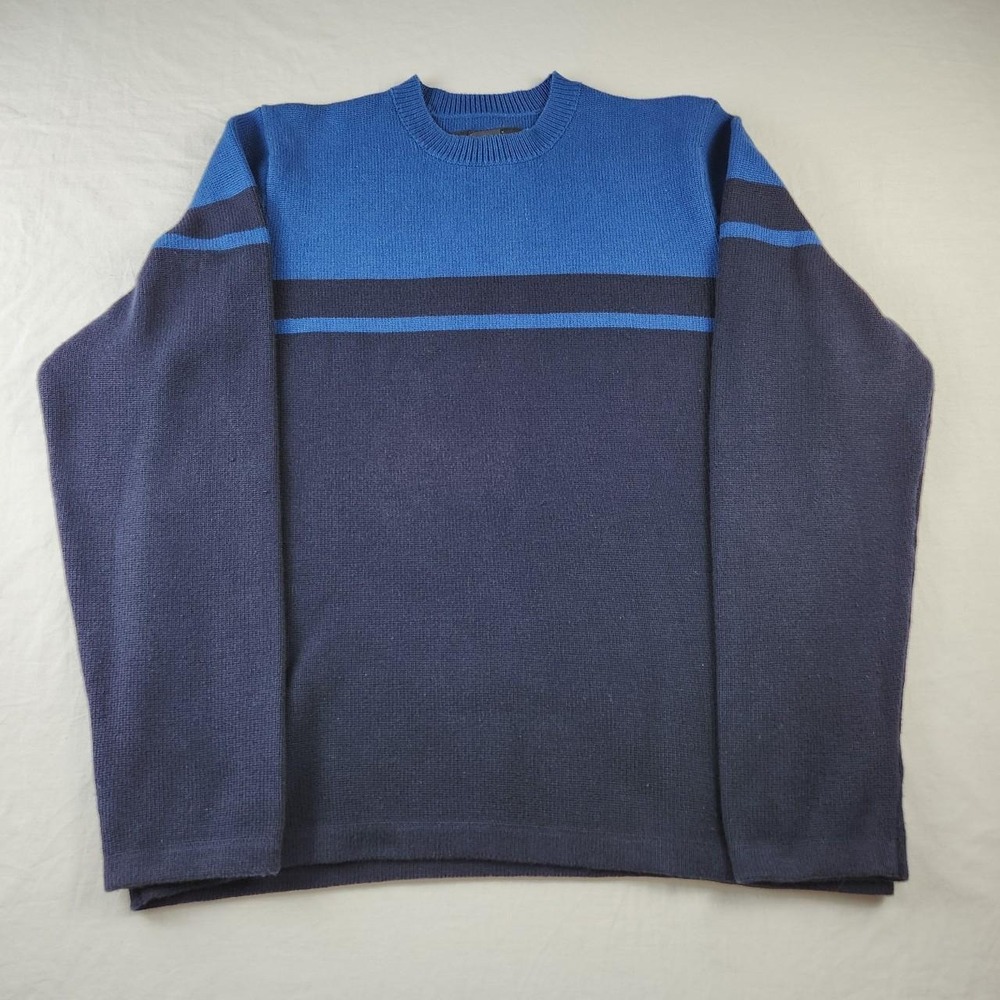 Abercrombie and Fitch Mens Vintage Knit Crewneck Blue Striped Sweater Large